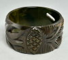 BB562 dark olive green pineapple/leaf carved bakelite bangle